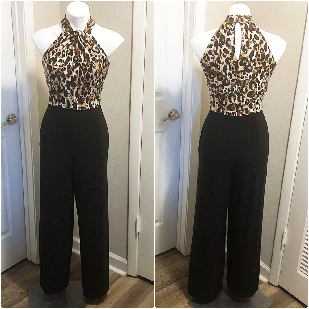 🆕Roz & Ali Leopard Body Wide Leg Halter Jumpsuit - Picture 5 of 8